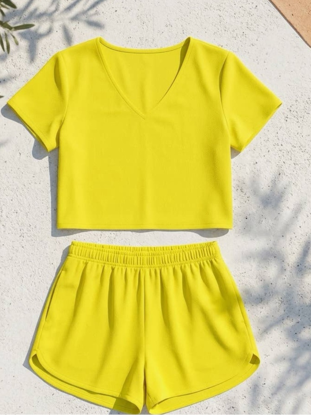 Meet me in Santorini Short Sleeve V-Neck & Shorts Set in Bright Yellow
